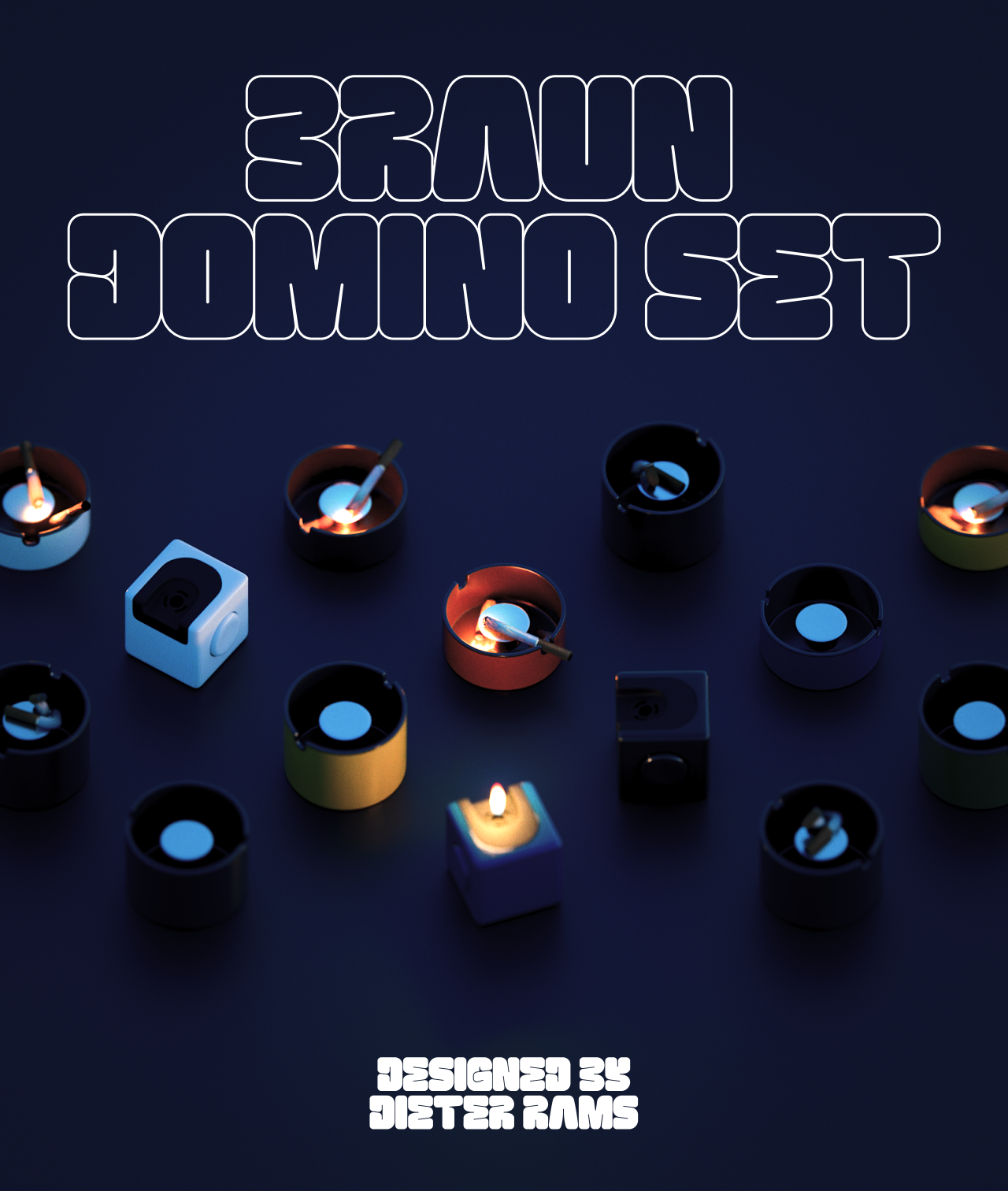 Isometric arrangement of the whole domino set at night